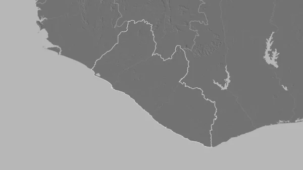 Forma Delineata Della Liberia Mappa Elevazione Bilivello Con Acque Superficiali — Foto Stock