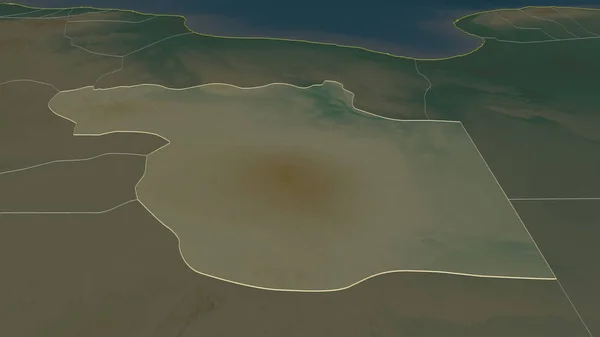 Zoom Jufrah Distretto Della Libia Delineato Prospettiva Obliqua Mappa Topografica — Foto Stock
