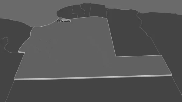 Zoom Wahat Distretto Della Libia Estruso Prospettiva Obliqua Mappa Elevazione — Foto Stock