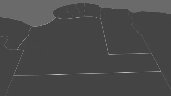 Zoom Wahat District Libya Outlined Oblique Perspective Bilevel Elevation Map — Stock Photo, Image