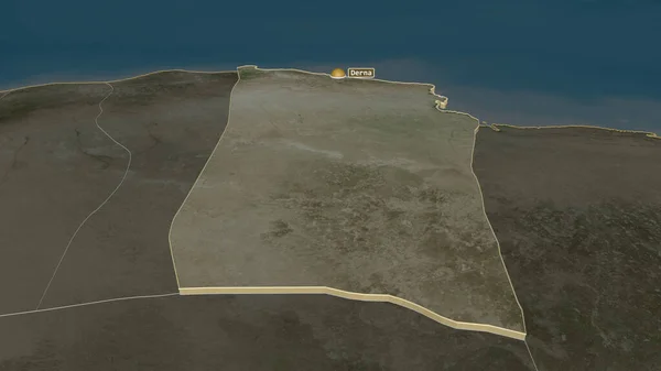 Powiększ Darnah Dzielnica Libii Wytłaczane Perspektywa Ukośna Zdjęcia Satelitarne Renderowanie — Zdjęcie stockowe