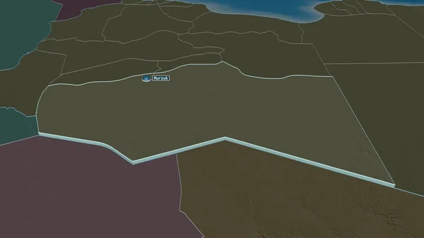 Приблизь Мурзука Район Ливии Непристойная Перспектива Цветная Карта Административного Деления — стоковое фото
