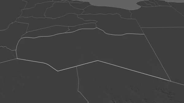 Zoom Murzuq Distretto Della Libia Delineato Prospettiva Obliqua Mappa Elevazione — Foto Stock