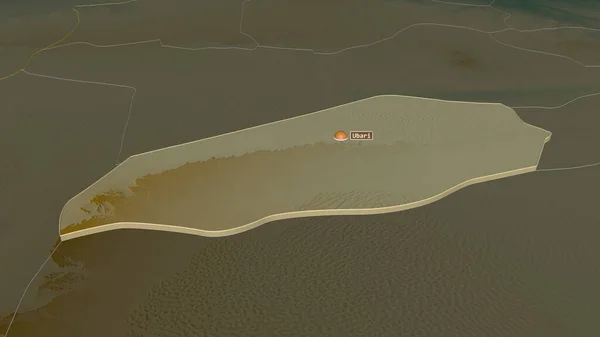 Zoom Wadi Hayat Distretto Della Libia Estruso Prospettiva Obliqua Mappa — Foto Stock
