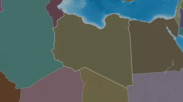Визначена Форма Лівійського Району Кольорові Зігнуті Карти Адміністративного Поділу Поверхневими — стокове фото