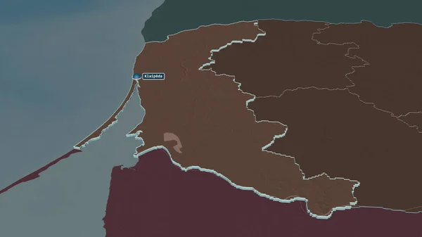 Klaipedos リトアニアの郡 で拡大してください 嘘の見方だ 水面と行政区画の色と衝突した地図 3Dレンダリング — ストック写真
