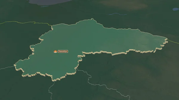Zoom Sur Panevezio Comté Lituanie Extrudé Perspective Oblique Carte Topographique — Photo