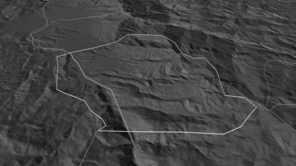 将重点放在Centar Zupa 马其顿共和国 斜的角度 带地表水的双层高程图 3D渲染 — 图库照片