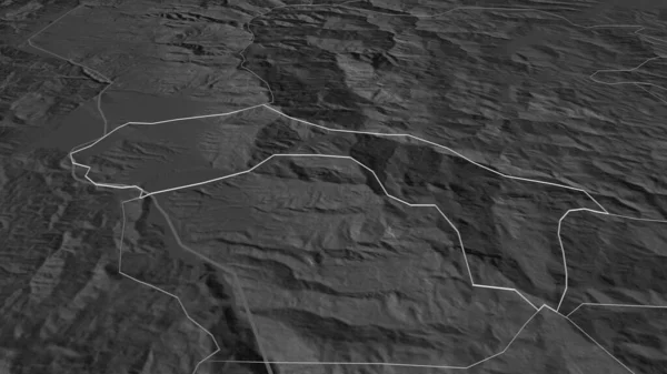 概述了在Debar 马其顿市 的情况 斜的角度 带地表水的双层高程图 3D渲染 — 图库照片