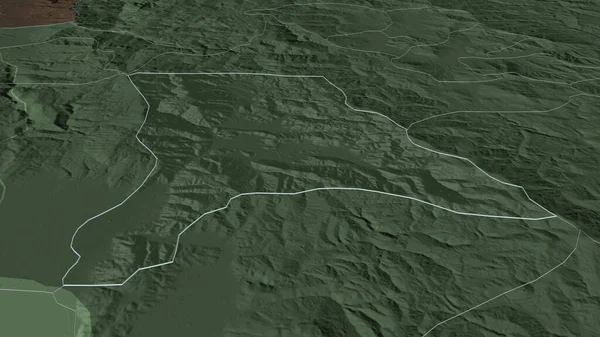 Zoom Debarca Comune Macedonia Delineato Prospettiva Obliqua Mappa Colorata Urtata — Foto Stock