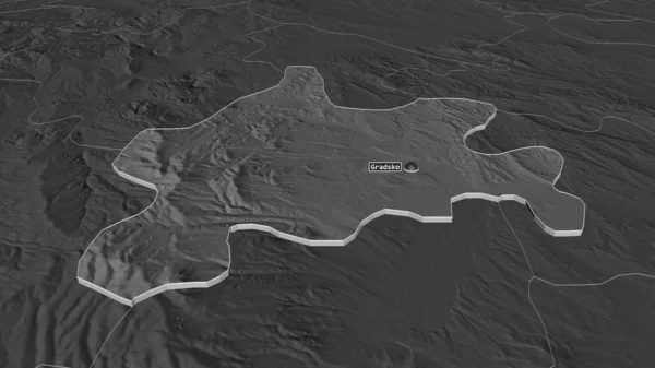 Ampliar Gradsko Municipio Macedonia Extruido Perspectiva Oblicua Mapa Elevación Bilevel — Foto de Stock