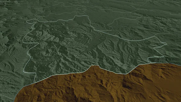 Zoom Kavadartsi Comune Macedonia Delineato Prospettiva Obliqua Mappa Colorata Urtata — Foto Stock