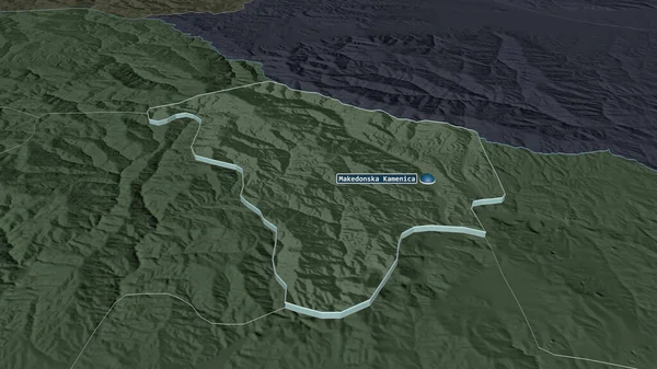 Zoom Sur Makedonska Kamenica Municipalité Macédoine Extrudé Perspective Oblique Carte — Photo