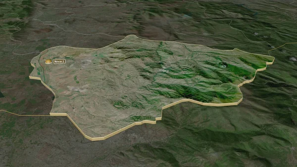 Inzoomen Novatsi Gemeente Macedonië Geëxtrudeerd Obliek Perspectief Satellietbeelden Weergave — Stockfoto
