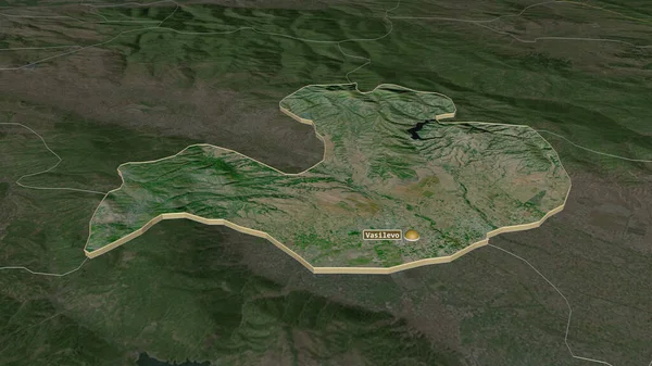 Zoom Vasilevo Gemeente Macedonië Geëxtrudeerd Obliek Perspectief Satellietbeelden Weergave — Stockfoto