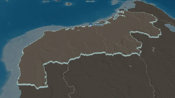 Ampliar Mahajanga Provincia Autónoma Madagascar Extruido Perspectiva Oblicua Mapa Coloreado — Foto de Stock