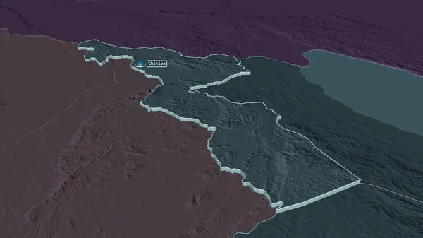 Chitipa District Malawi でズームアウト 嘘の見方だ 水面と行政区画の色と衝突した地図 3Dレンダリング — ストック写真