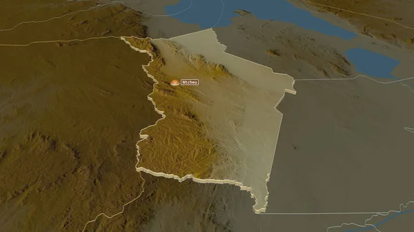 拉近Ntcheu 马拉维地区 的距离 斜的角度 带有地表水的地形图 3D渲染 — 图库照片