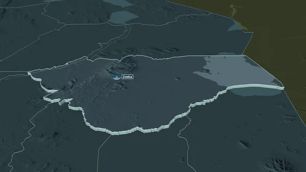 Ampliar Zomba Distrito Malawi Extruido Perspectiva Oblicua Mapa Coloreado Tocado — Foto de Stock