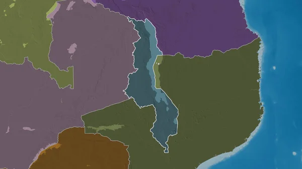 Umrissene Form Der Region Malawi Farbige Landkarte Des Verwaltungsbezirks Mit — Stockfoto