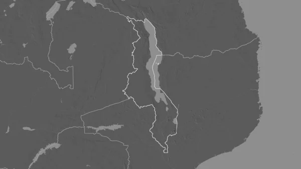 Umrissene Form Der Region Malawi Karte Der Höhenlage Mit Oberflächengewässern — Stockfoto