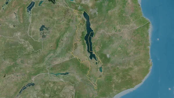 Umrissene Form Der Region Malawi Satellitenbilder Rendering — Stockfoto
