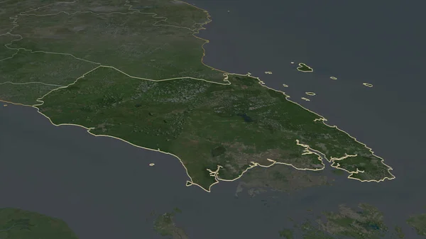 Zoom Auf Johor Bundesstaat Malaysia Umrissen Schräge Perspektive Satellitenbilder Rendering — Stockfoto