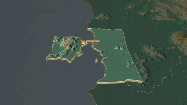 Zoom Pulau Pinang Estado Malasia Extruido Perspectiva Oblicua Mapa Topográfico — Foto de Stock