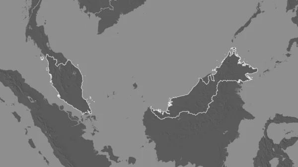 Forme Esquissée Région Malaisie Carte Altitude Bilevel Avec Eaux Surface — Photo