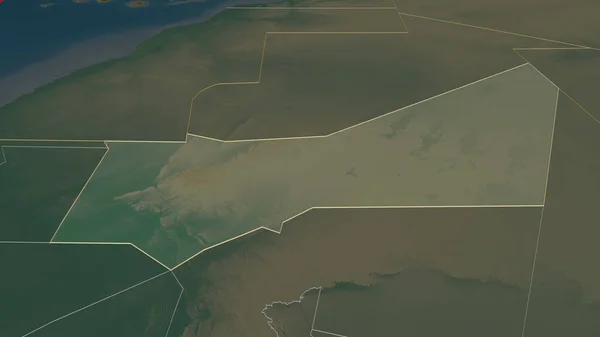 Zoom Adrar Regione Della Mauritania Delineato Prospettiva Obliqua Mappa Topografica — Foto Stock