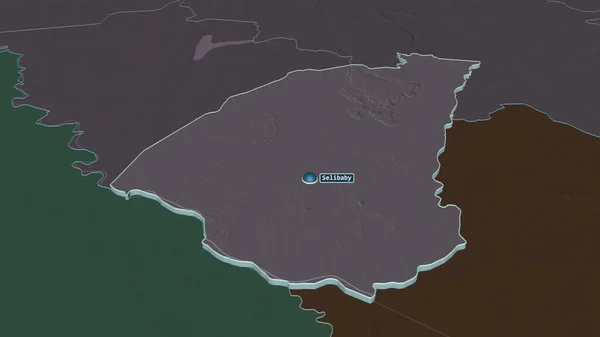 Zoom Guidimaka Regione Della Mauritania Estruso Prospettiva Obliqua Mappa Colorata — Foto Stock