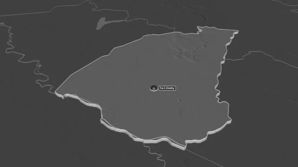 Zoom Guidimaka Regione Della Mauritania Estruso Prospettiva Obliqua Mappa Elevazione — Foto Stock