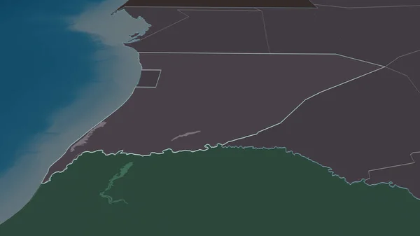Zoom Trarza Regione Della Mauritania Delineato Prospettiva Obliqua Mappa Colorata — Foto Stock