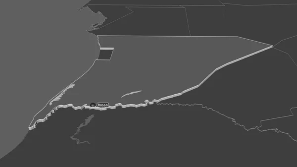Ampliar Trarza Región Mauritania Extruido Perspectiva Oblicua Mapa Elevación Bilevel — Foto de Stock