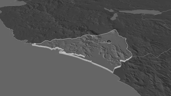 放大科利马 墨西哥州 斜的角度 带地表水的双层高程图 3D渲染 — 图库照片
