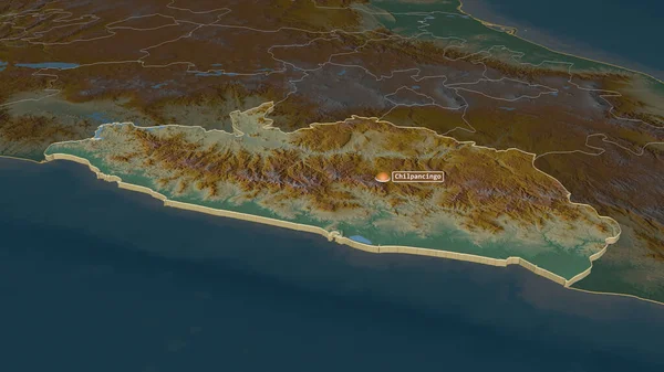 Zoom Guerrero Estado México Extruido Perspectiva Oblicua Mapa Topográfico Relieve — Foto de Stock