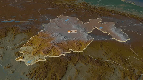 Zoom Sul Messico Stato Del Messico Estruso Prospettiva Obliqua Mappa — Foto Stock