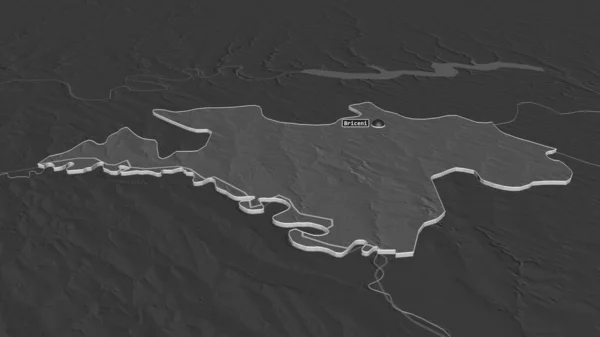 Zoom Briceni Distretto Della Moldavia Estruso Prospettiva Obliqua Mappa Elevazione — Foto Stock