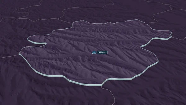 Zoom Calarasi Distretto Della Moldavia Estruso Prospettiva Obliqua Mappa Colorata — Foto Stock