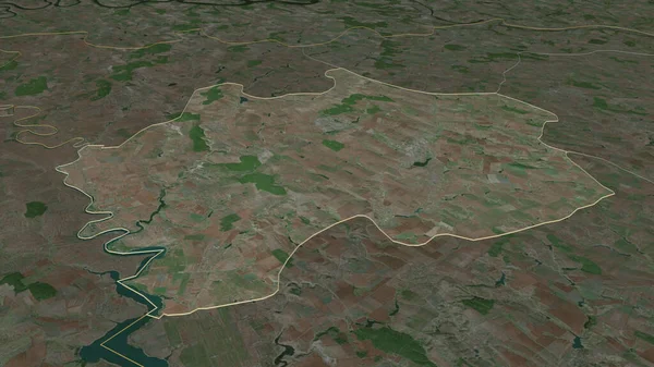 Zoom Edinet District Moldova Outlined Oblique Perspective Satellite Imagery Rendering — Stock Photo, Image