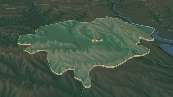 Zoom Sur Orhei District Moldavie Extrudé Perspective Oblique Carte Topographique — Photo