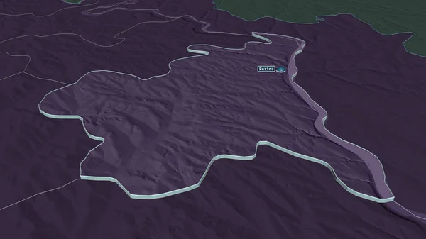 Zoom Rezina Distretto Della Moldavia Estruso Prospettiva Obliqua Mappa Colorata — Foto Stock