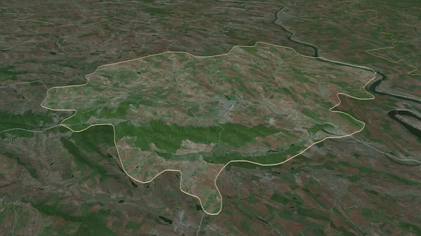 Zoom Orhei District Moldova Outlined Oblique Perspective Satellite Imagery Rendering — Stock Photo, Image