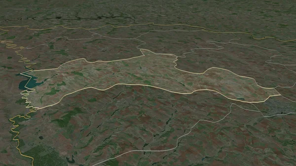 Zoom Riscani District Moldova Outlined Oblique Perspective Satellite Imagery Rendering — Stock Photo, Image