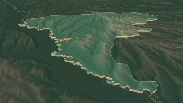 Ampliar Ungheni Distrito Moldavia Extruido Perspectiva Oblicua Mapa Topográfico Relieve — Foto de Stock