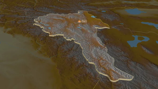 Zoom Bayan Olgiy Provincia Mongolia Extruido Perspectiva Oblicua Mapa Topográfico — Foto de Stock