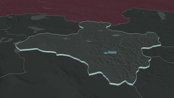 Zoom Dzavhan Província Mongólia Extrudido Perspectiva Óbvia Mapa Colorido Esburacado — Fotografia de Stock