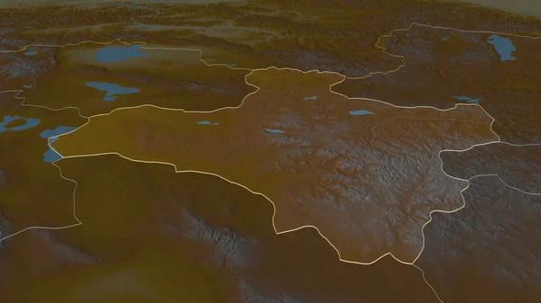 Zoom Auf Dzavhan Provinz Mongolei Umrissen Schräge Perspektive Topographische Reliefkarte — Stockfoto