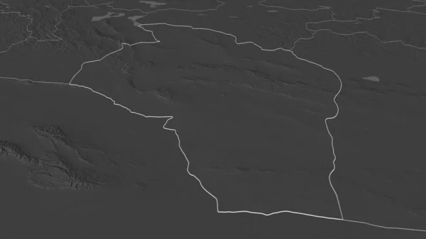 概述了Govi Altay 蒙古省 的情况 斜的角度 带地表水的双层高程图 3D渲染 — 图库照片