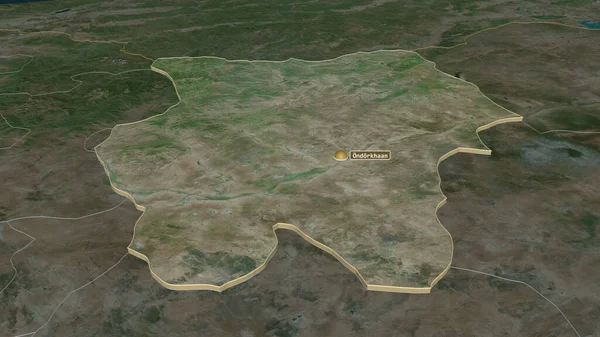 Zoom Hentiy Provincia Mongolia Extruido Perspectiva Oblicua Imágenes Satélite Renderizado — Foto de Stock